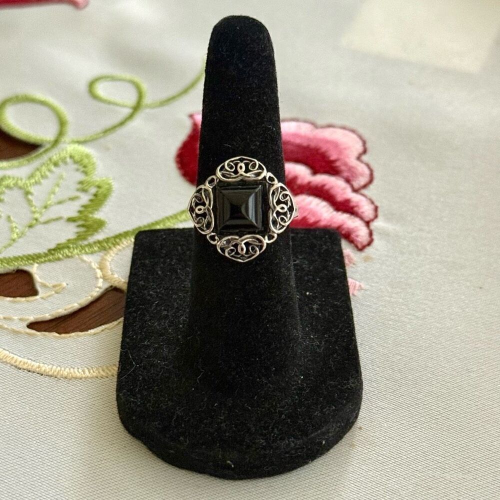 Unique Square Black Onyx Solitaire 925 Sterling Silver Ring Natural Simple Sz 6